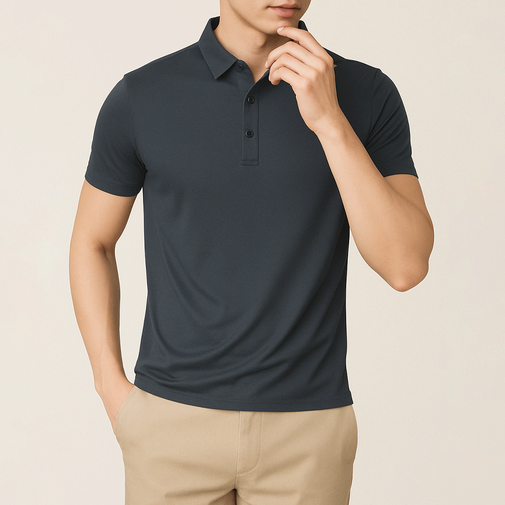 Men's glossy silk polo shirt