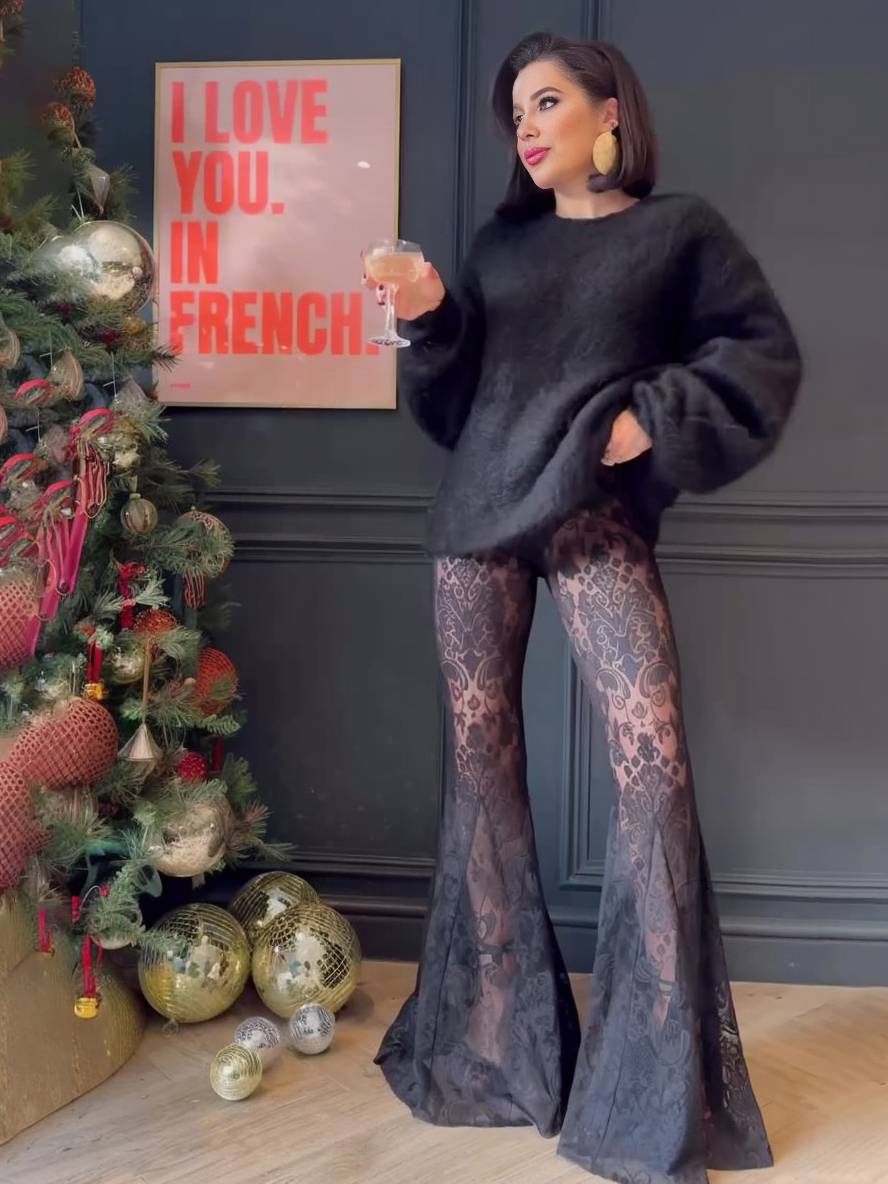 ensembles avec pantalon dentelle flare évasé v-cou boutonnage poches blazer femme élégant style tailleur