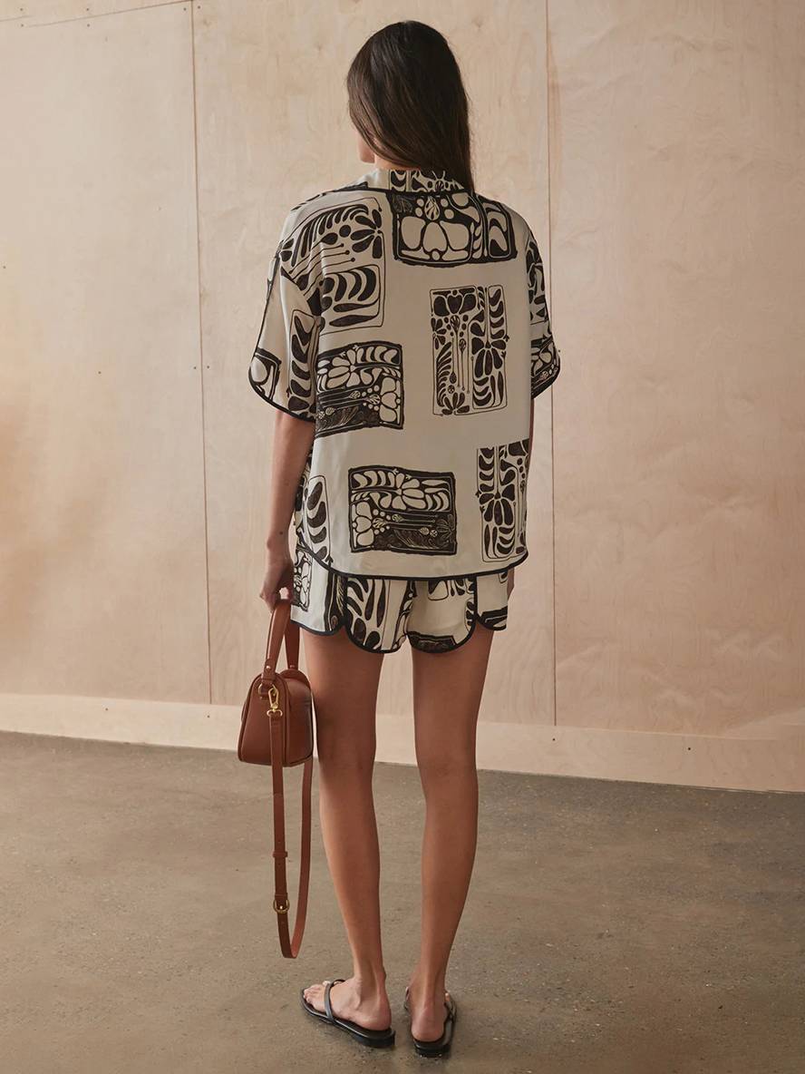 ensemble tenue imprimé à fleurie boutonnage col chemise manches courtes femme décontracté ample casual deux pièces