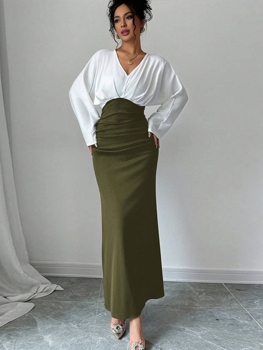 ensemble robe de bureau moulante v-cou manches longues chemise longue jupe femme style tailleur casual deux pièces