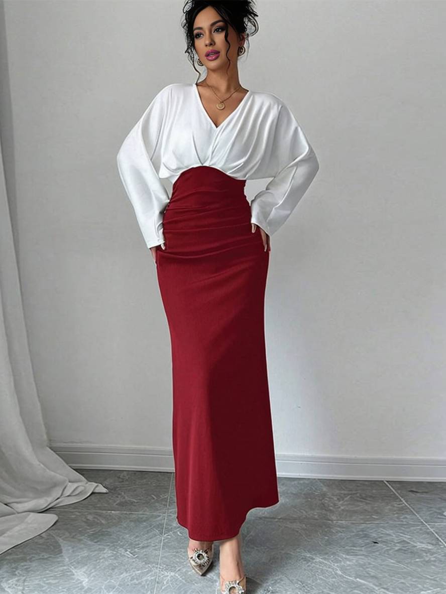 ensemble robe de bureau moulante v-cou manches longues chemise longue jupe femme style tailleur casual deux pièces