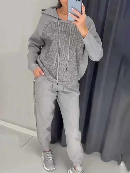 ensembles tailleur avec pantalon sweatshirt à capuche poches manches longues femme sport simple décontracté deux pièces