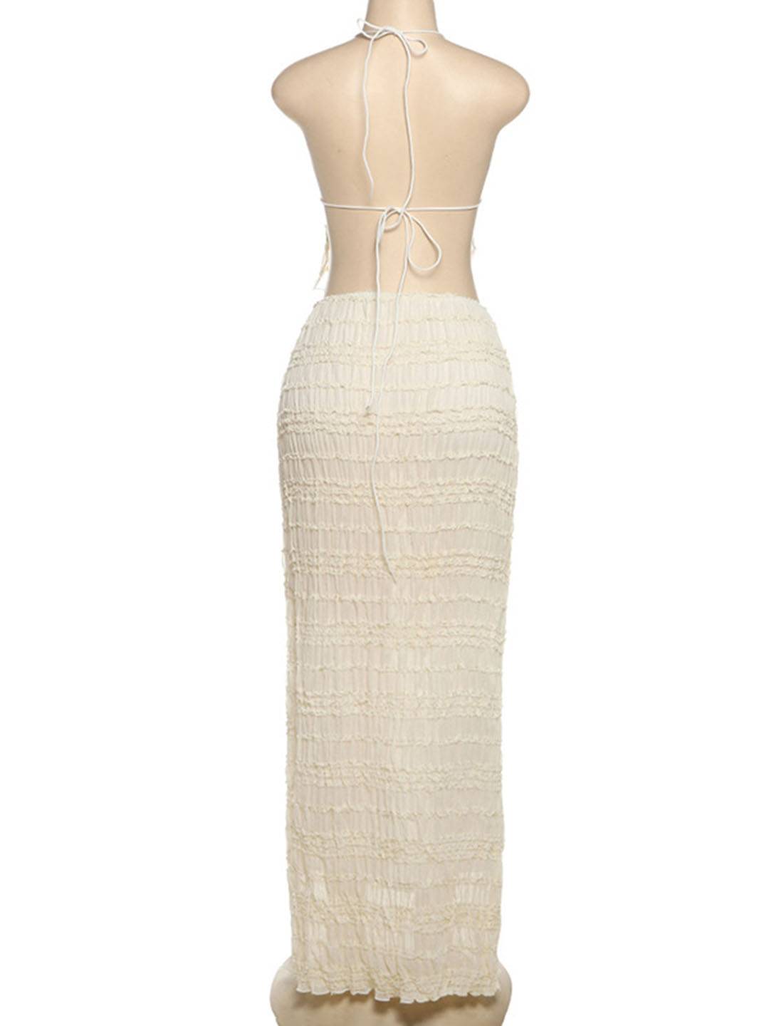 tenue ensemble avec longue jupe mousseline dos nu licou sans manches débardeur robe femme bohème décontracté deux pièces