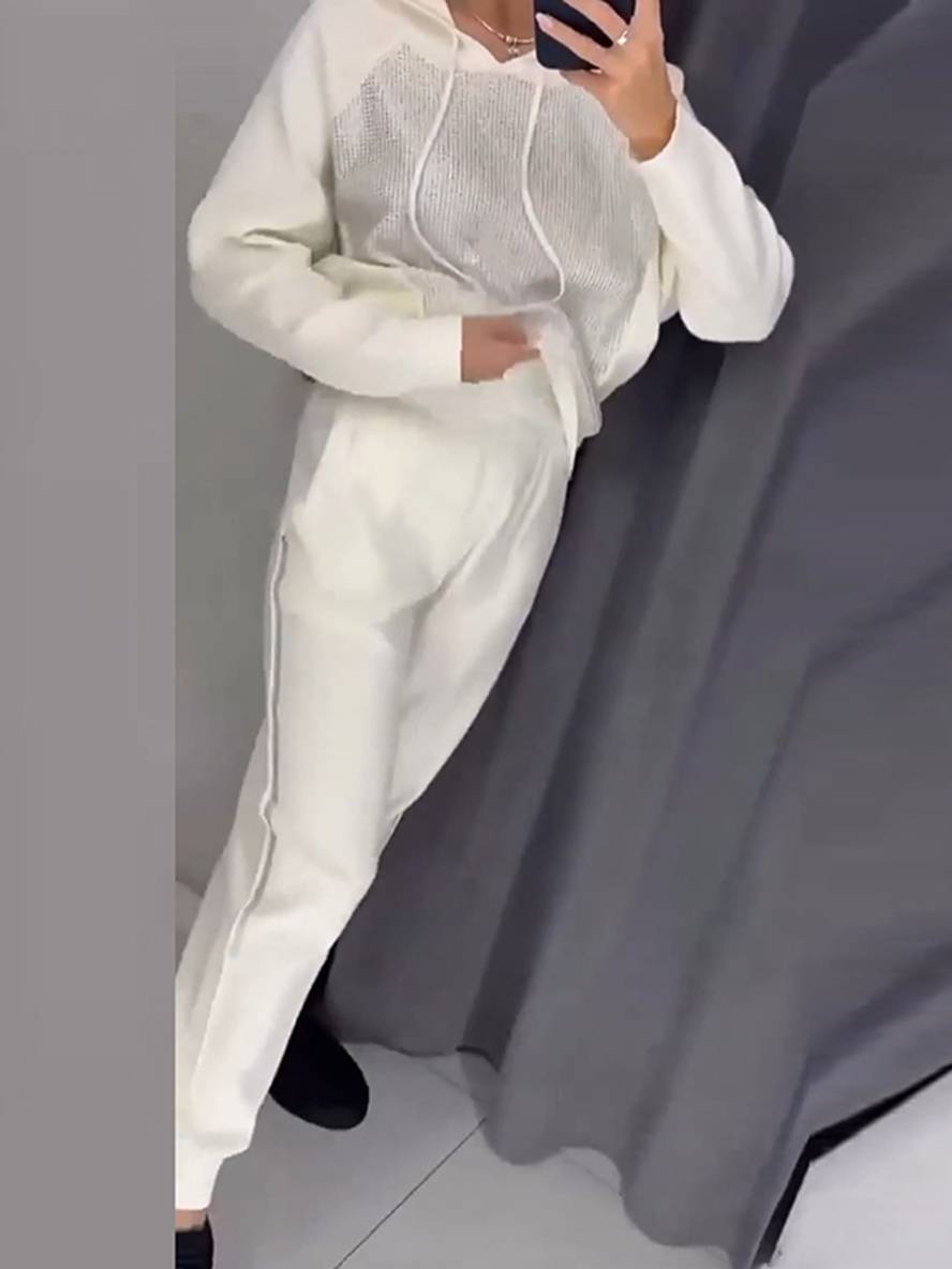 ensembles tailleur avec pantalon sweatshirt à capuche poches manches longues femme sport simple décontracté deux pièces